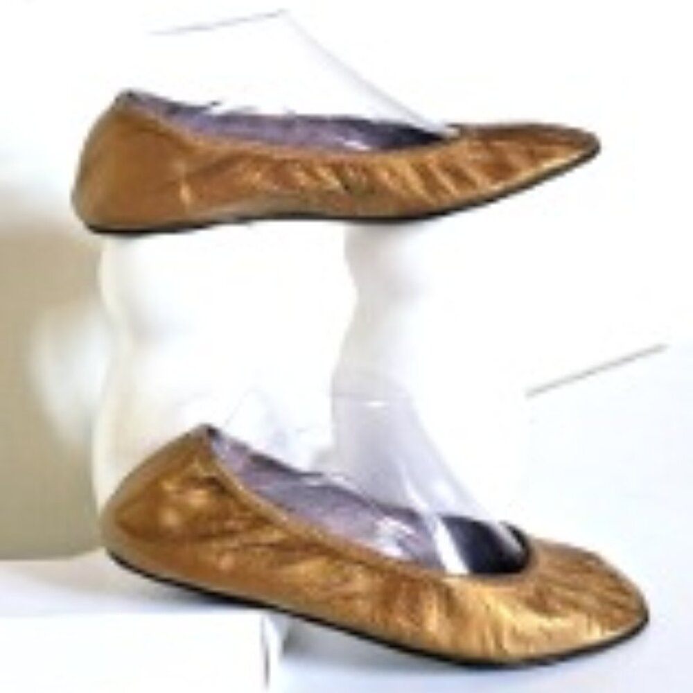 Saks Fifth Avenue Gold/Bronze Leather Ballet Flats sz 10 NWT